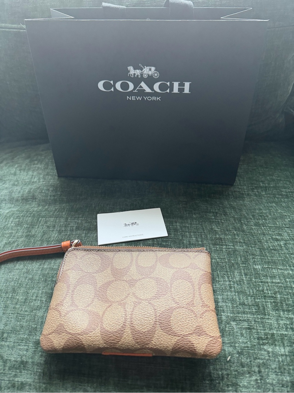 Coach Brown Signature Wristlet with Orange Center Stripe - Picture 3 of 3